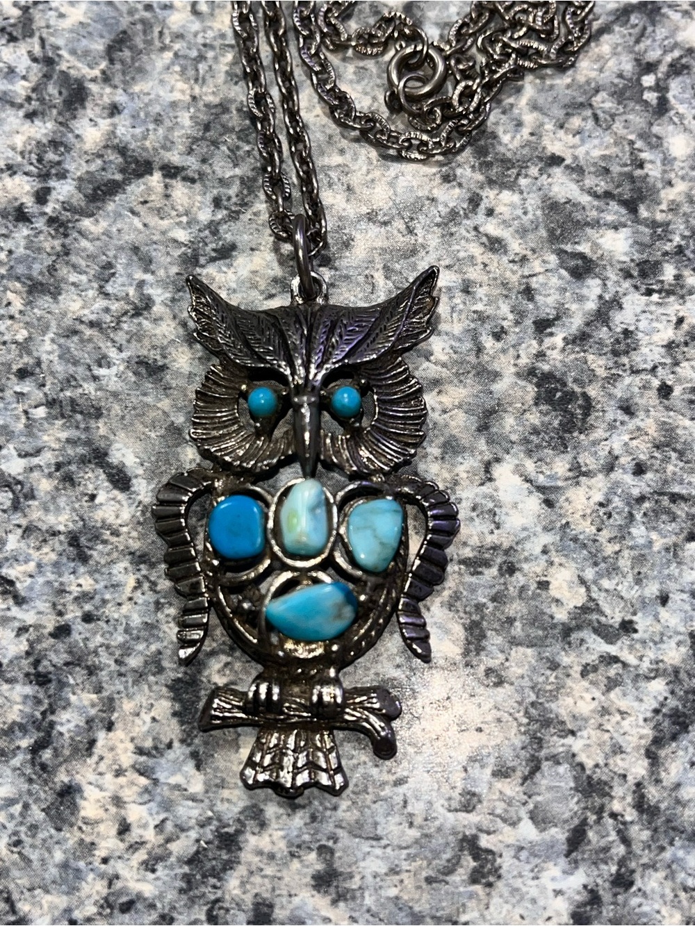 Turquoise Stone Owl Pendant Necklace - Women Jewelry
